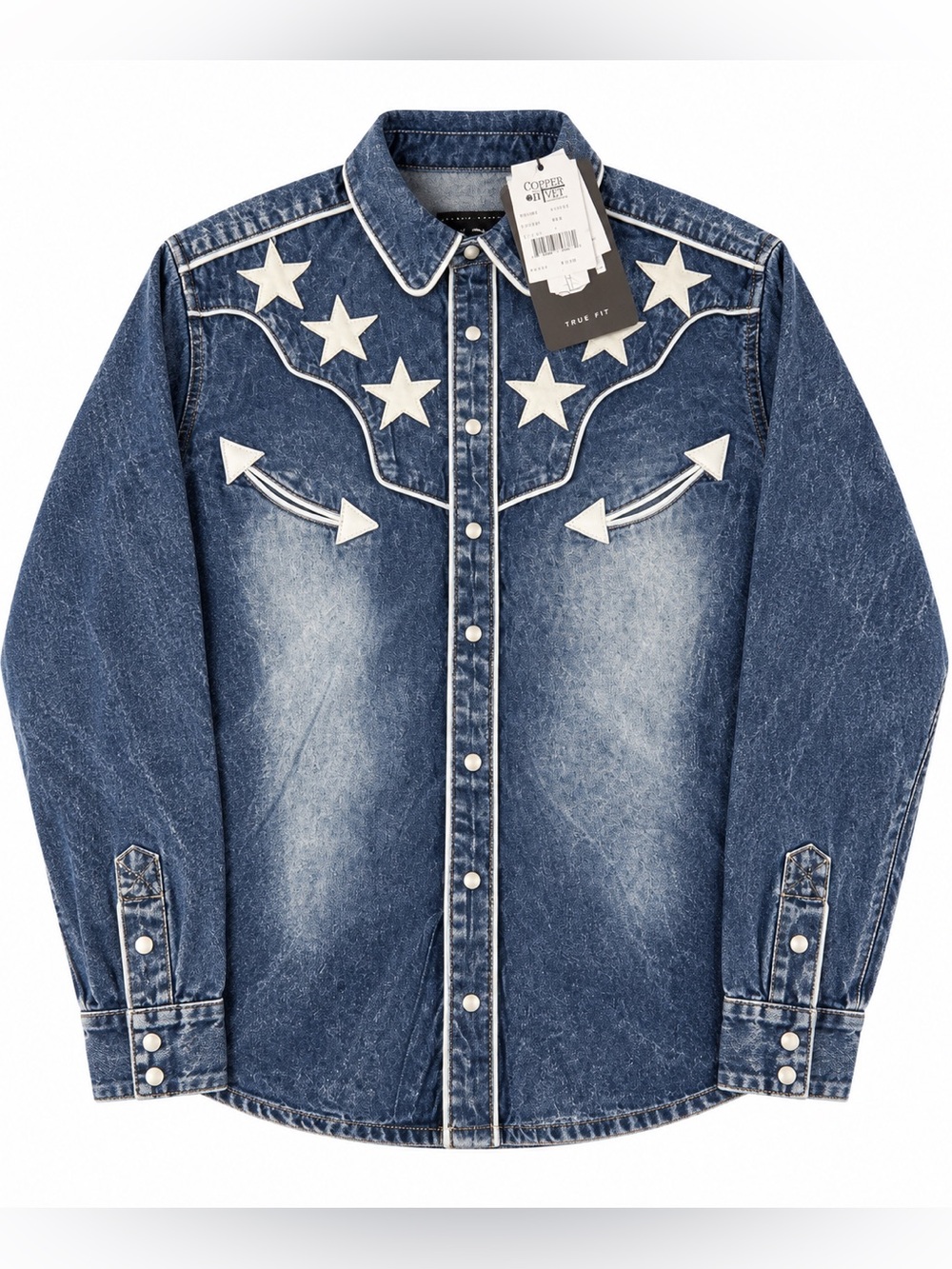 Copper Rivet Western Star Acid Wash Denim Shirt Jacket NWT S,M,L